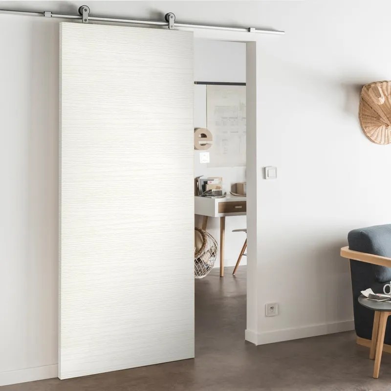 Porta scorrevole reversibile Kent in mdf bianco, L 93 x H 212 cm, con binario Loft Alluminio