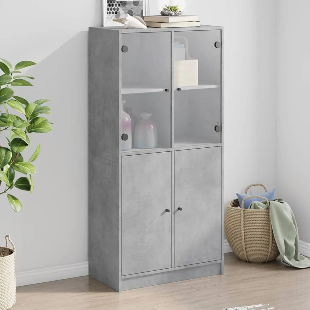 Credenza Con Ante Grigio Cemento 68x37x142 Cm Legno Multistrato /