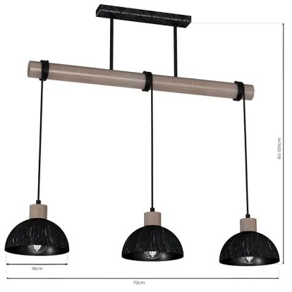 Lampadario su filo  ERIK 3xE27/60W/230V marrone/nero