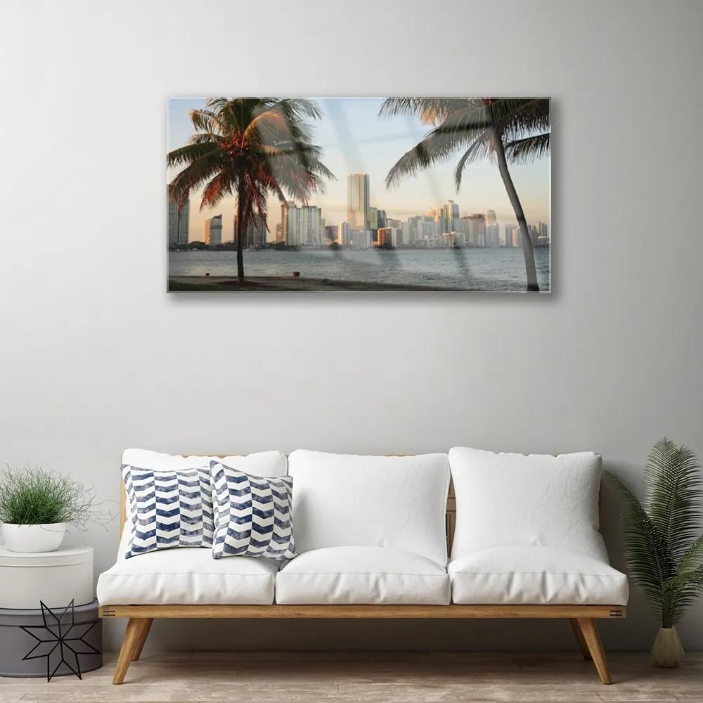 Quadro acrilico Le palme dei Tropici City Sea 100x50 cm