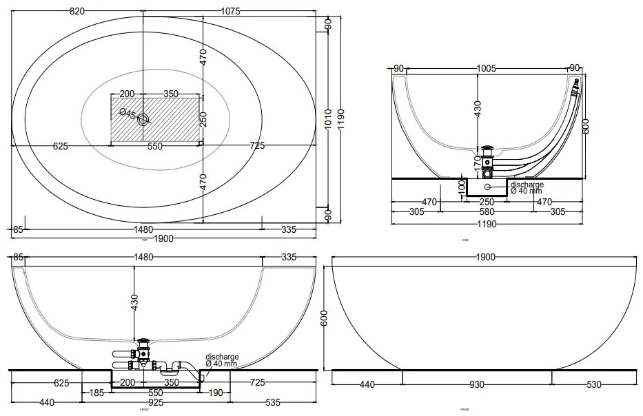 Cielo le giare vasca freestanding 190x119 con troppopieno non visibile in livingtec arenaria