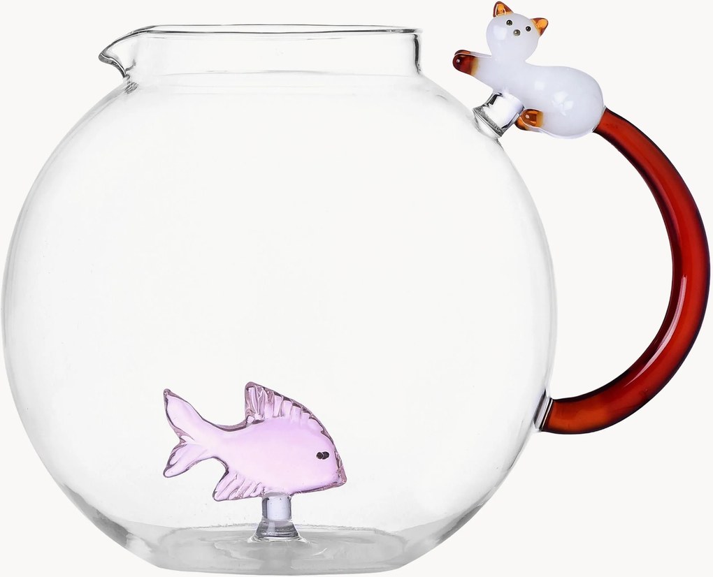 Caraffa in vetro borosilicato fatta a mano Tabby Cat, 2.4 L