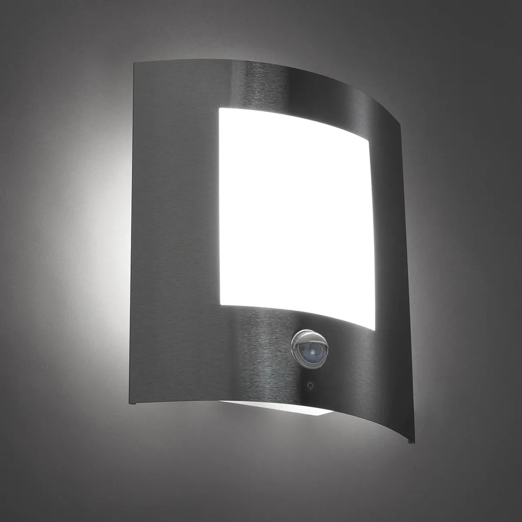 Lampada da parete per esterni moderna in acciaio con sensore di movimento IP44 - Emmerald 1
