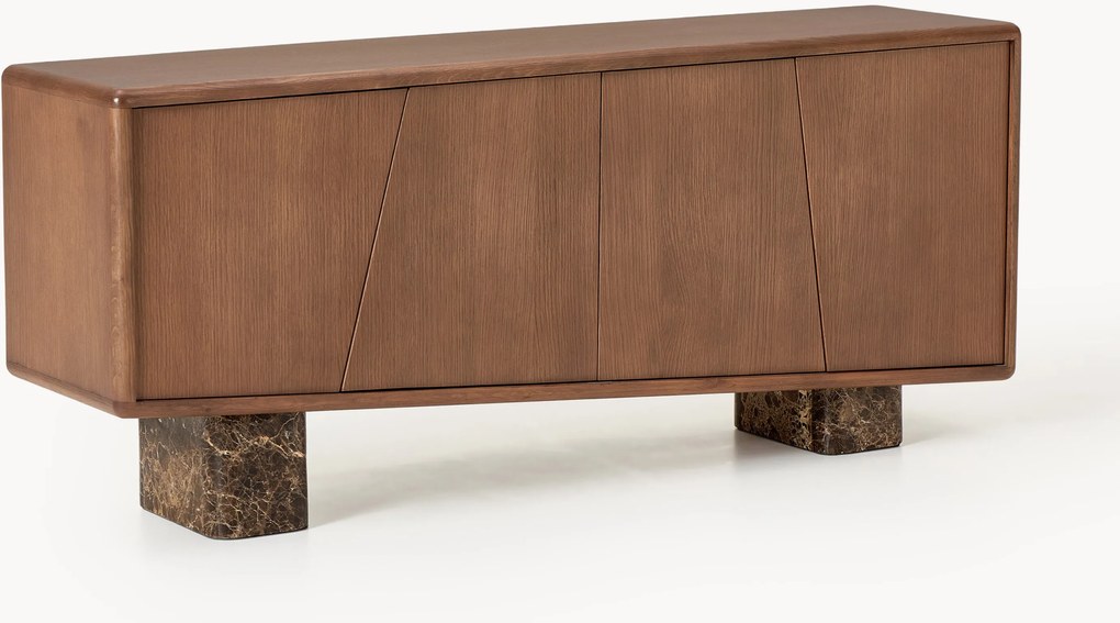 Credenza in legno con gambe in marmo Emperador Tundra
