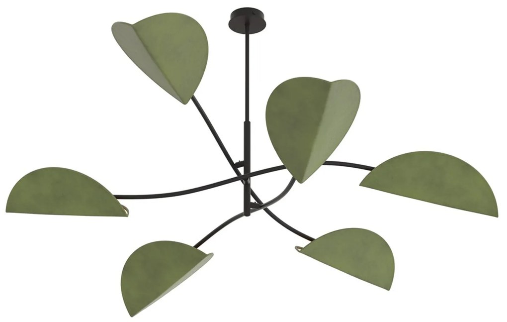 Plafoniera Moderna Ares Acciaio Nero Verde 6 Luci E14 Ip20