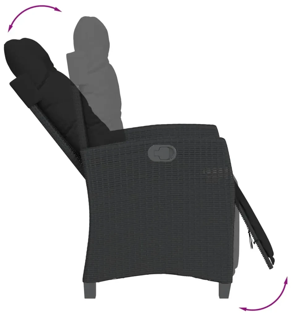 Set da pranzo da giardino 5 pz nero con cuscini in polyrattan