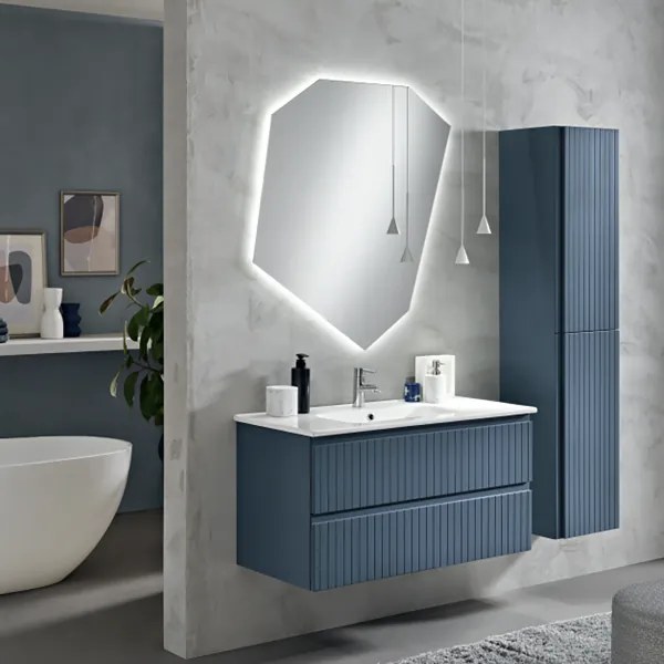 Mobile da bagno sospeso moderno con base 100 ARTICO con 2 cassetti e lavabo BLU