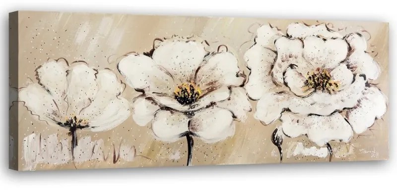 Quadro su tela, Fiori beige dipinti  Dimensioni 90x30