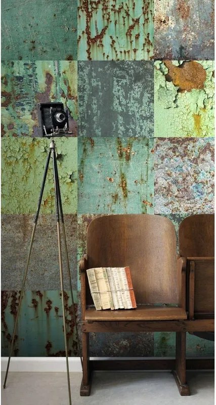 Fotomurale ESTA Patchwork, verde mare e marrone 138X279 cm