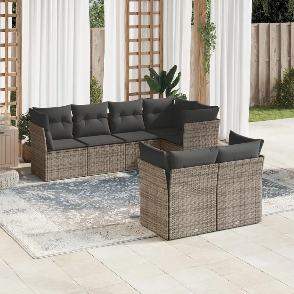 Set divani da giardino 7 pz con cuscini grigio in polyrattan