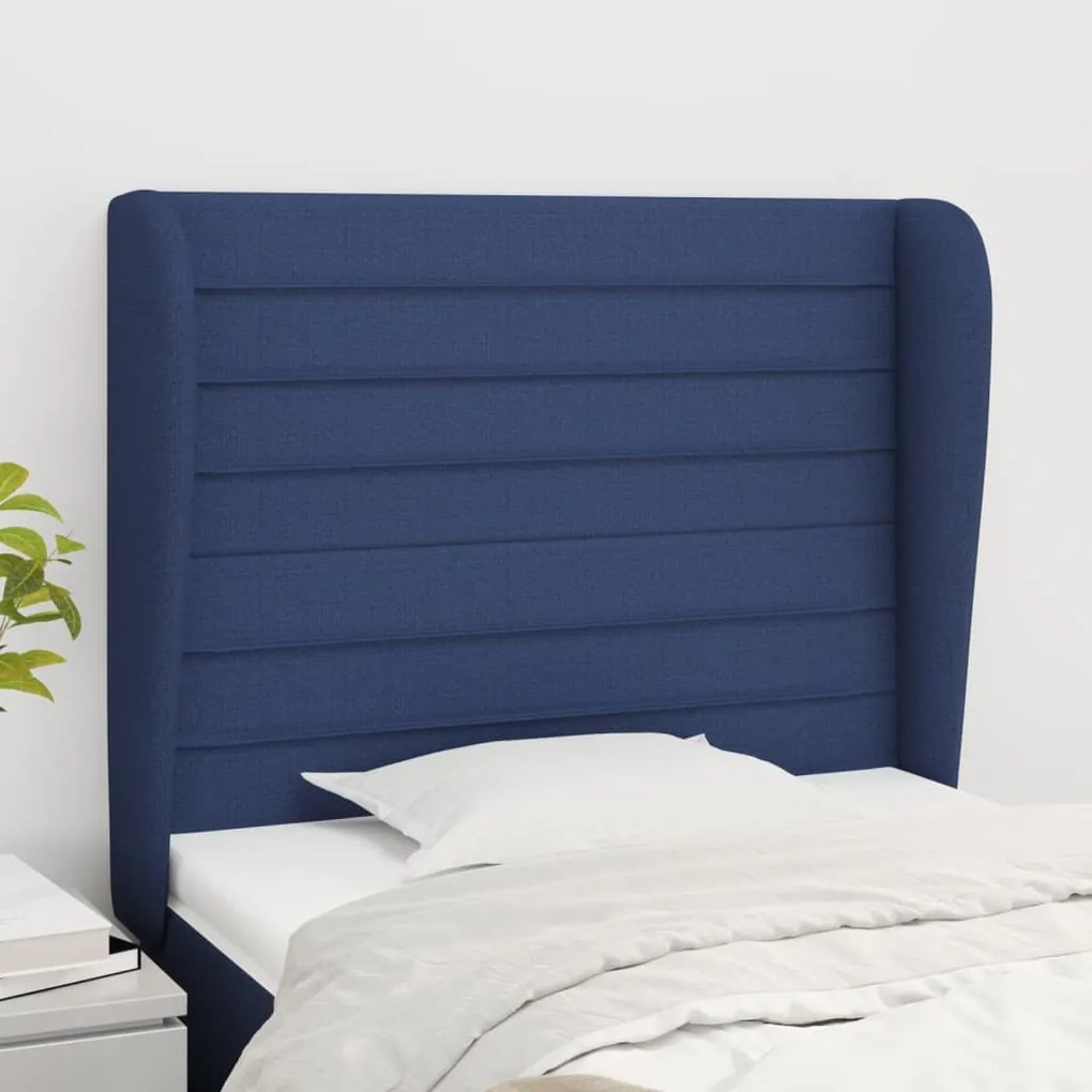 Testiera Ad Orecchio Blu 103x23x118/128 Cm İn Tessuto /
