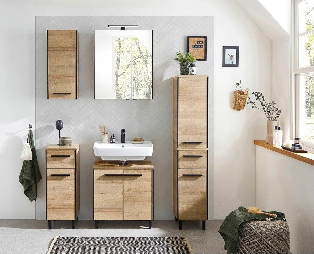 Mobile da lavabo di colore naturale con effetto rovere da appendere 53x60 cm Quickset 395 – Pelipal