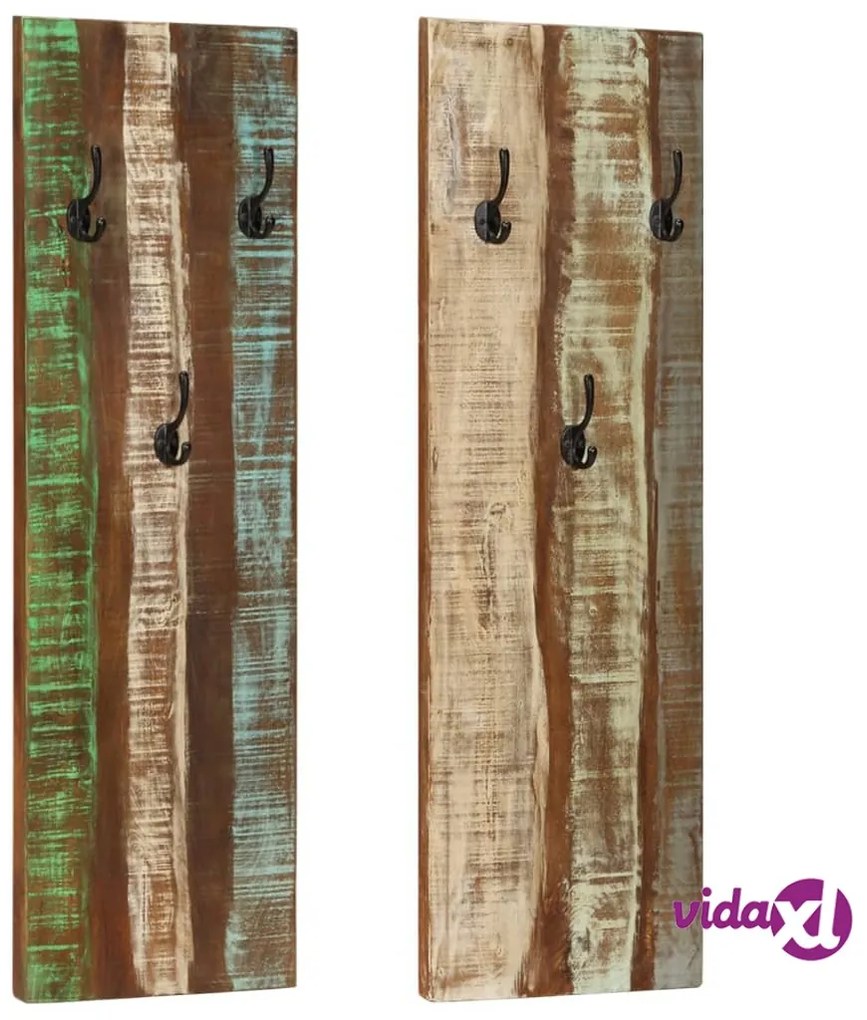 vidaXL Appendiabiti a Parete 2pz 36x3x110cm Legno Massello di Recupero