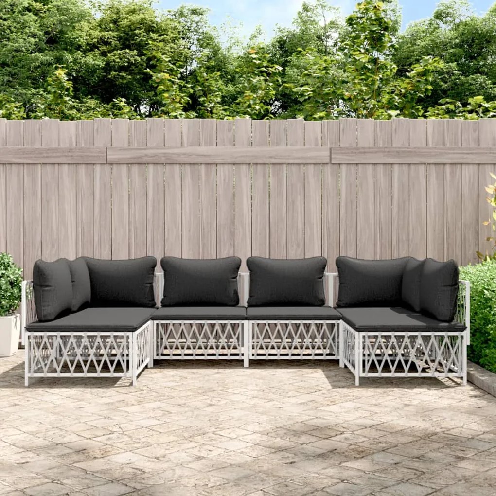 Set salotto da giardino 6 pz con cuscini in acciaio bianco