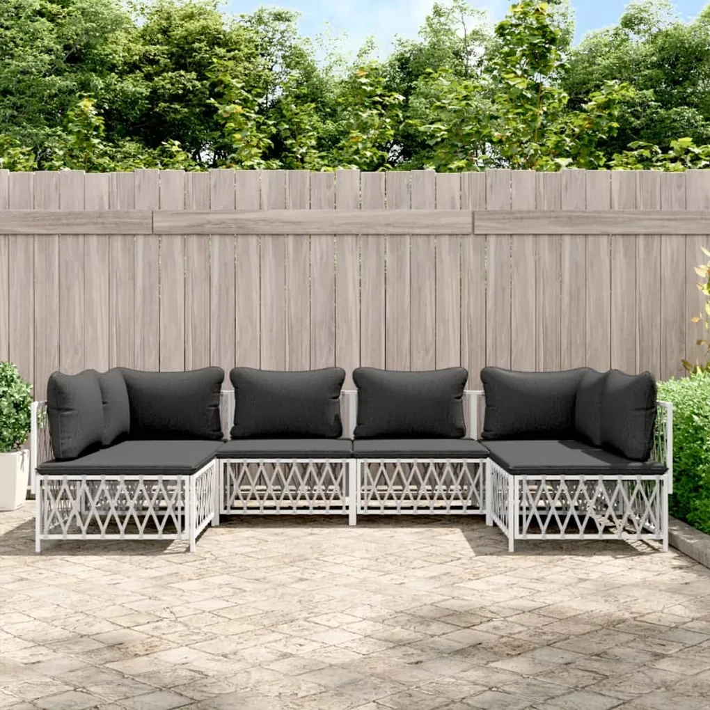 Set salotto da giardino 6 pz con cuscini in acciaio bianco