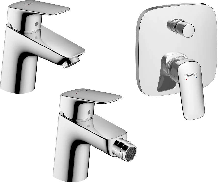 Hansgrohe Logis Set miscelatori lavabo coolstart bidet con scarico e doccia 2 vie e parte incasso ibox cromo