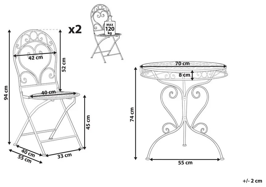 Set balcone in metallo rosa tavolo e 2 sedie ALBINIA Beliani