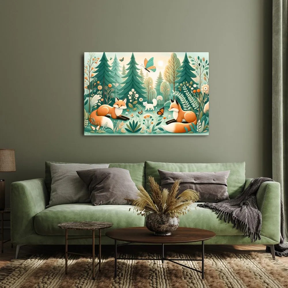 Quadro su tela – Tranquillità del bosco con volpi