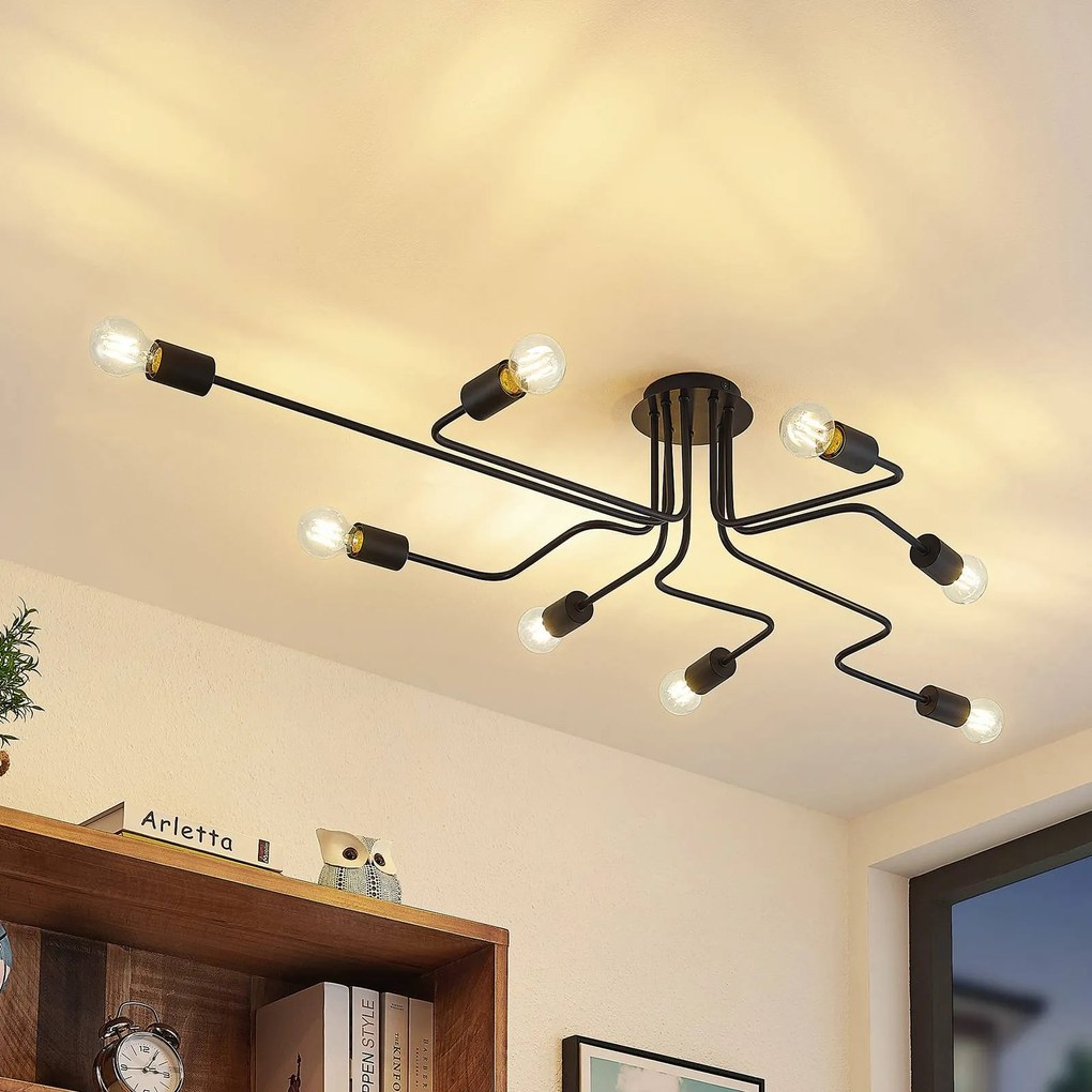 Plafoniera soffitto Elimar Lindby, dimmerabile, Nero, Soggiorno / Sala da pranzo, Metallo, Vintage, Plafoniera