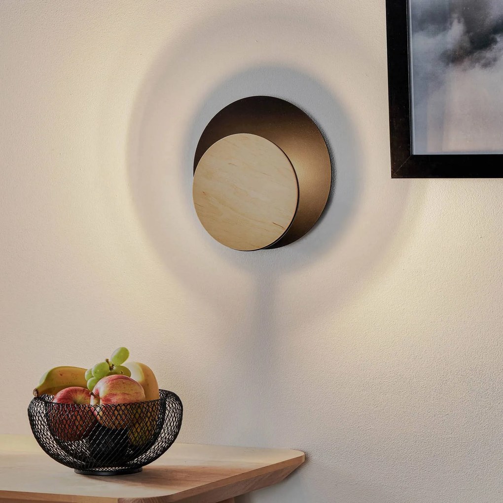 EMIBIG LIGHTING Applique Circle in nero con pannello decorativo in legno