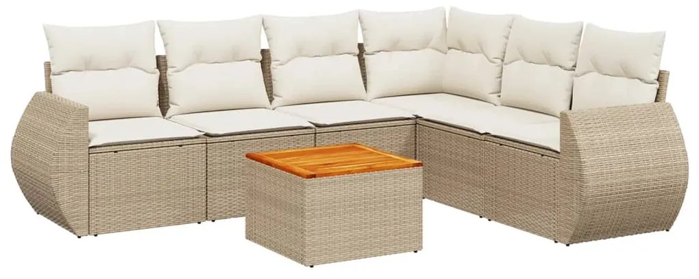 Set Divani da Giardino 7 pz con Cuscini Beige in Polyrattan