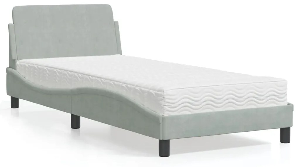 Letto con materasso grigio chiaro 90x200 cm in velluto