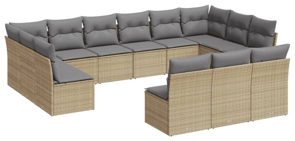 Set divano da giardino 13 pz con cuscini beige in polyrattan