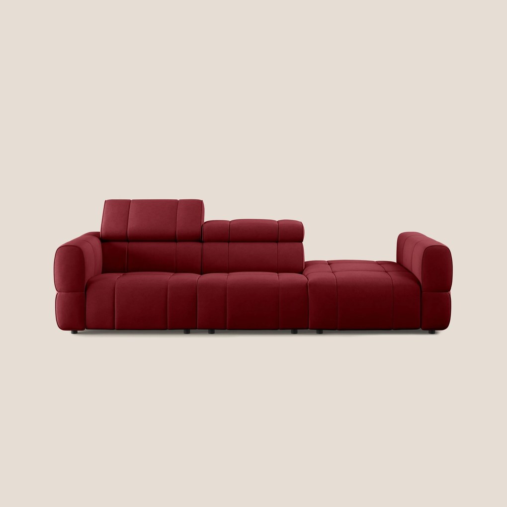 Giotto Divano con terminale e opzione relax elettrico in microfibra effetto velluto impermeabile T09 rosso