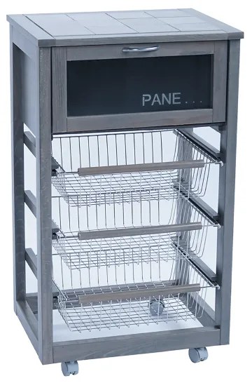 Carrello in legno portapane con cesti portafrutta LANDHELL Grigio