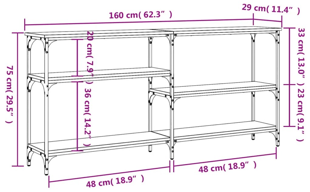 Tavolino Consolle Nero 160x29x75 cm in Legno Multistrato