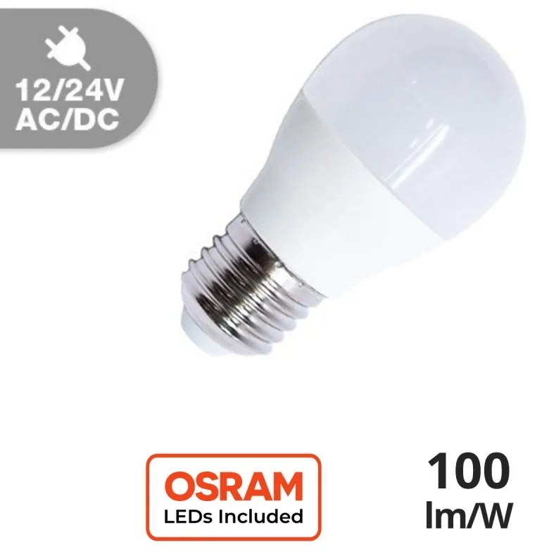 Lampadina LED E27 6W, 12/24V AC/DC, G45 - OSRAM LED Colore Bianco Caldo 3.000K