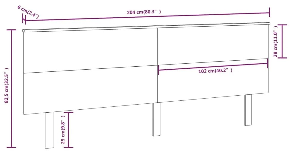 Testiera per Letto Miele 204x6x82,5cm in Legno Massello di Pino