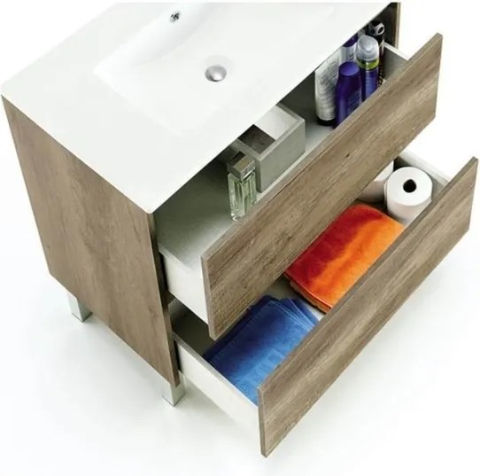Mobile bagno 80 cm con lavabo e specchio rovere - Dakota 94611