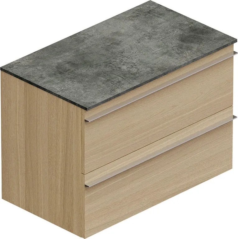 Mobile Linea L80 H55 P45 in laminato rovere natura 2 cassetti a chiusura ammortizzata e top gres nero Creta