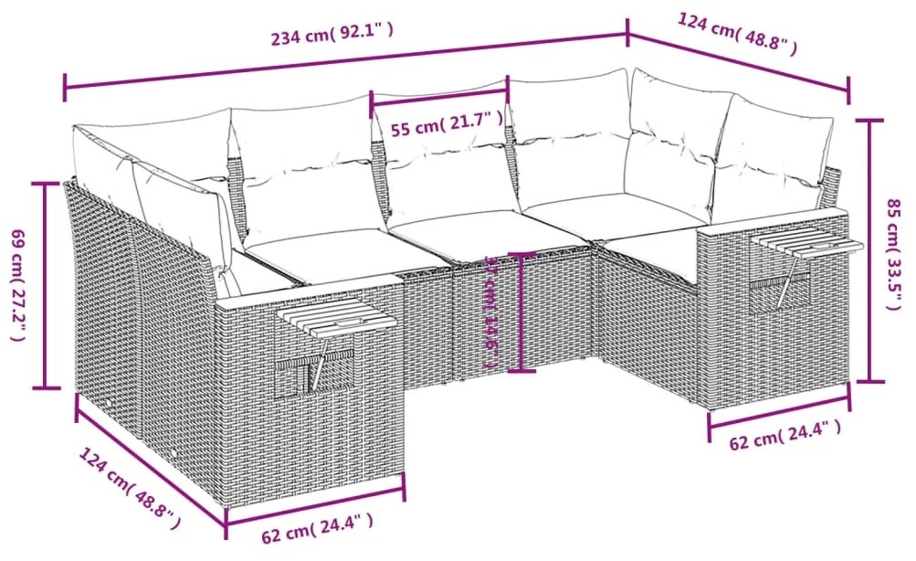 Set Divano da Giardino 6 pz con Cuscini Grigio in Polyrattan