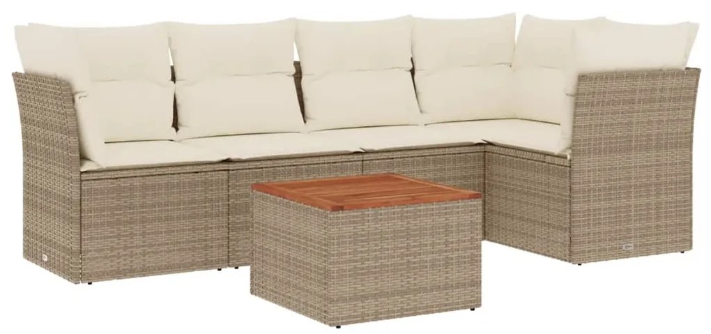 Set divano da giardino 6 pz con cuscini beige in polyrattan