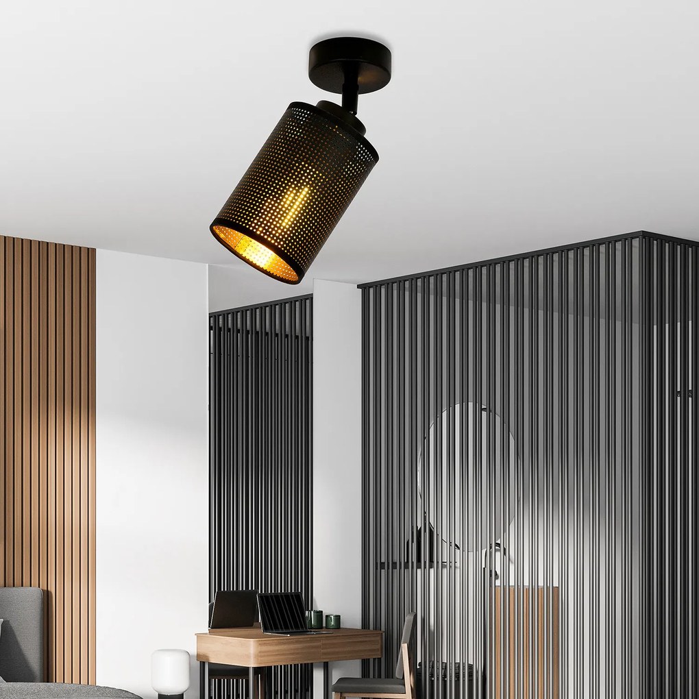 Plafoniera Spot 1 Luce Varuna In Acciaio Nero E Oro Paralumi Regolabile