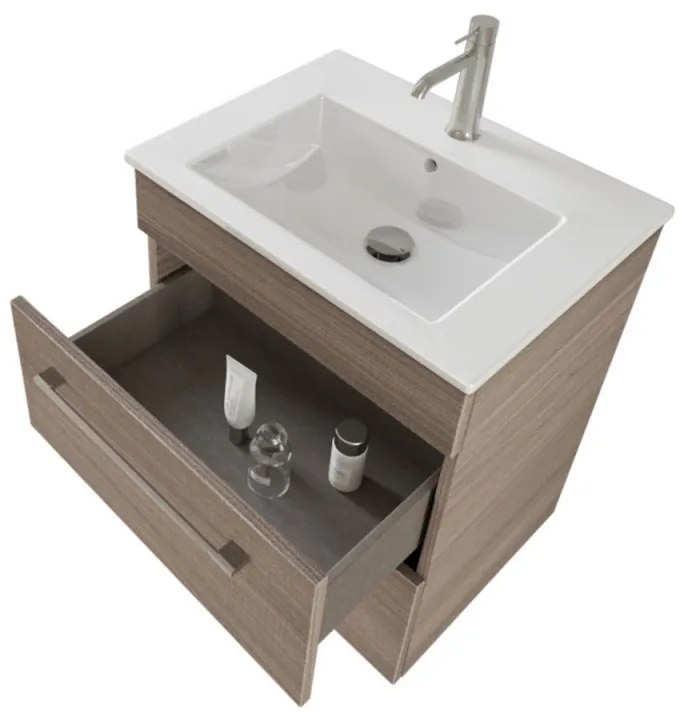 Mobile bagno sospeso 55 cm Smart olmo con lavabo e specchio contenitore
