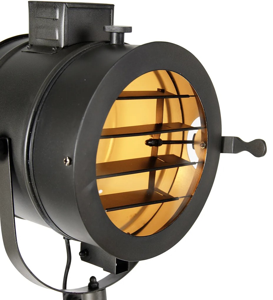 Lampada da terra a treppiede nera con faretto in legno - Radient