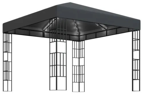 Gazebo con Stringa di Luci LED 3x3 m Antracite