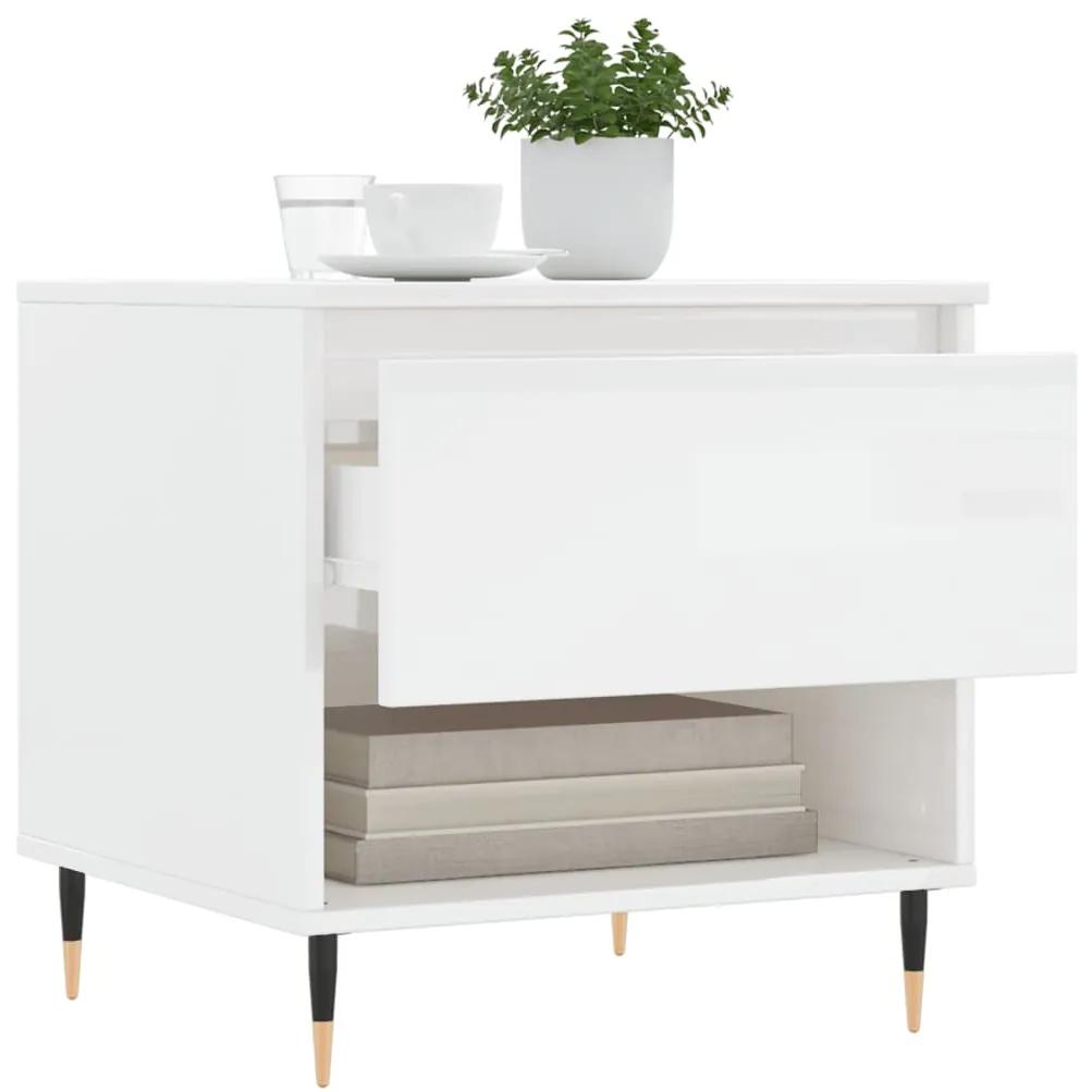 Tavolino bianco lucido 50x46x50 cm in legno multistrato
