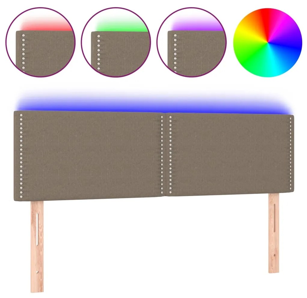 Testiera a led tortora 144x5x78/88 cm in tessuto