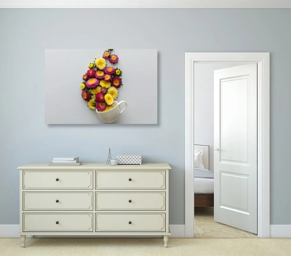 Quadro su tela – Tazza piena di fiori