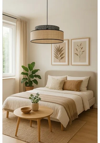Lampadario a sospensione con filo BOHO 1xE27/60W/230V diametro 40 cm nero/rattan