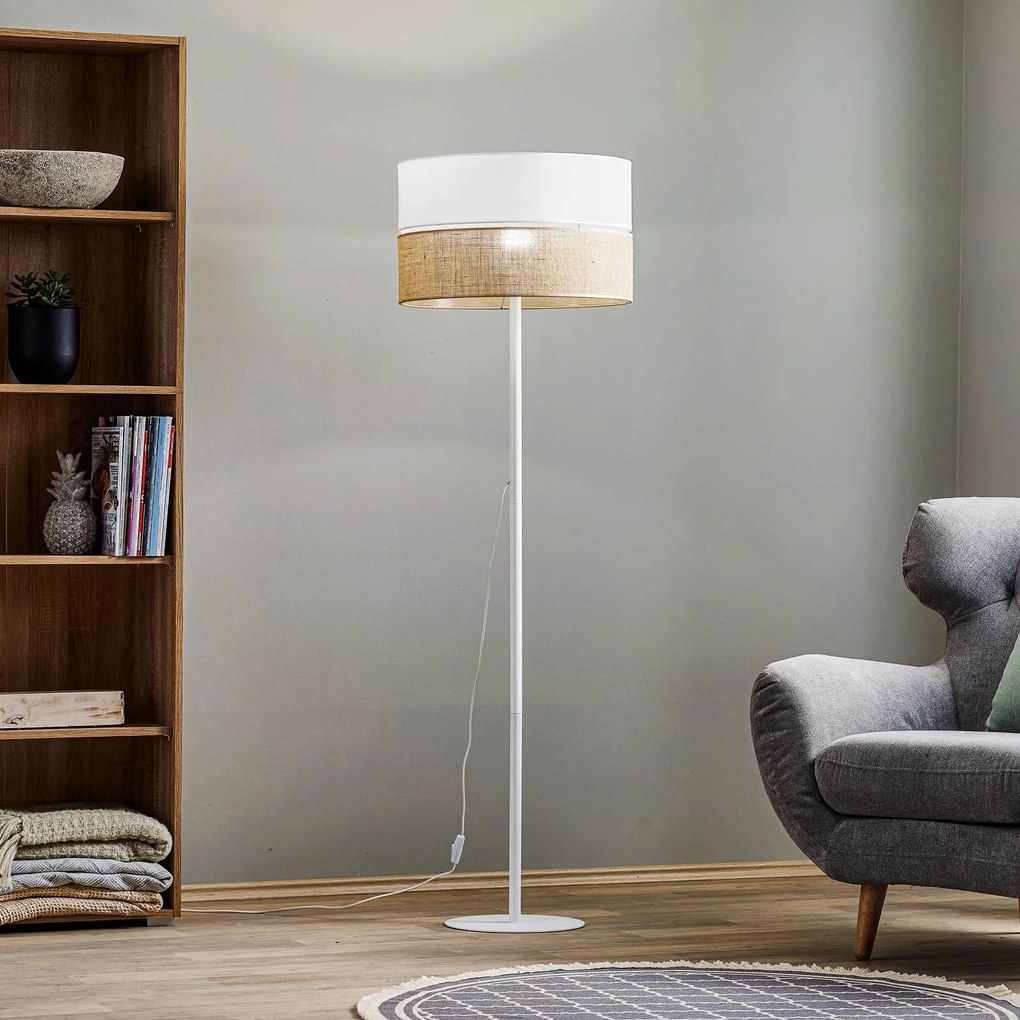TK Lighting Piantana Linobianco, paralume in tessuto e juta