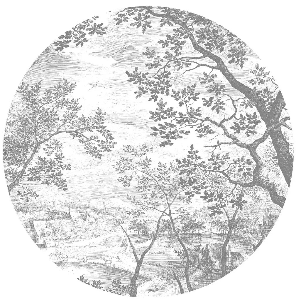 KEK Amsterdam Carta da parati panoramica Engraved Landscapes 7 Circle - BW - Durchmesser 1,9m