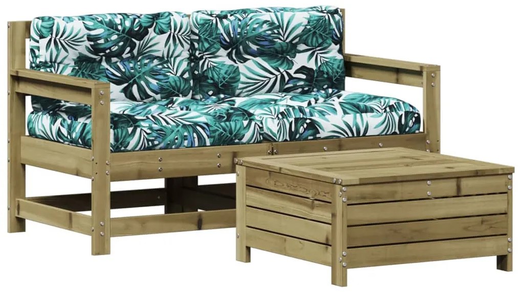 Set divani da giardino 3pz con cuscini legno impregnato di pino