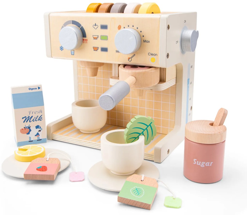 Macchina del caffè in legno con accessori