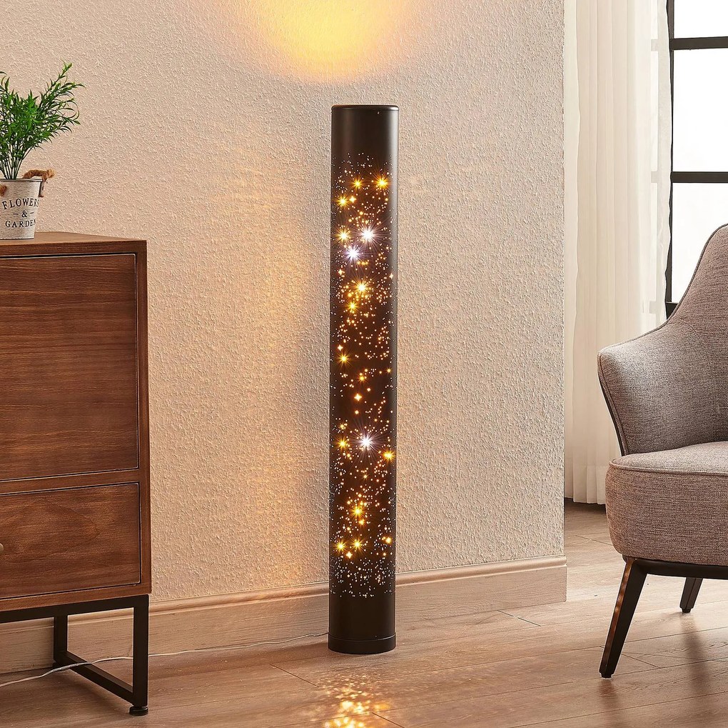 Lampada da terra a LED Lengla Lindby, Nero, Soggiorno / Sala da pranzo, Metallo, Moderno, Lampada LED da terra