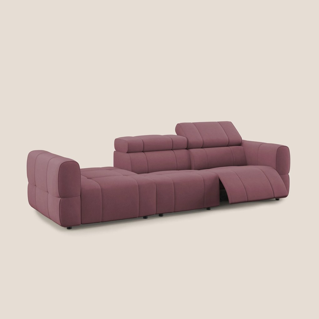 Giotto Divano con terminale e opzione relax elettrico in microfibra effetto velluto impermeabile T09 salmone
